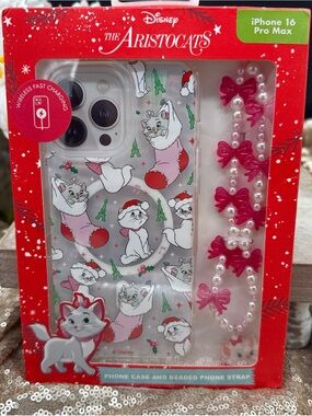 NIB Disney Aristocats Christmas Apple iPhone Case & Beaded Strap 16 Pro Max